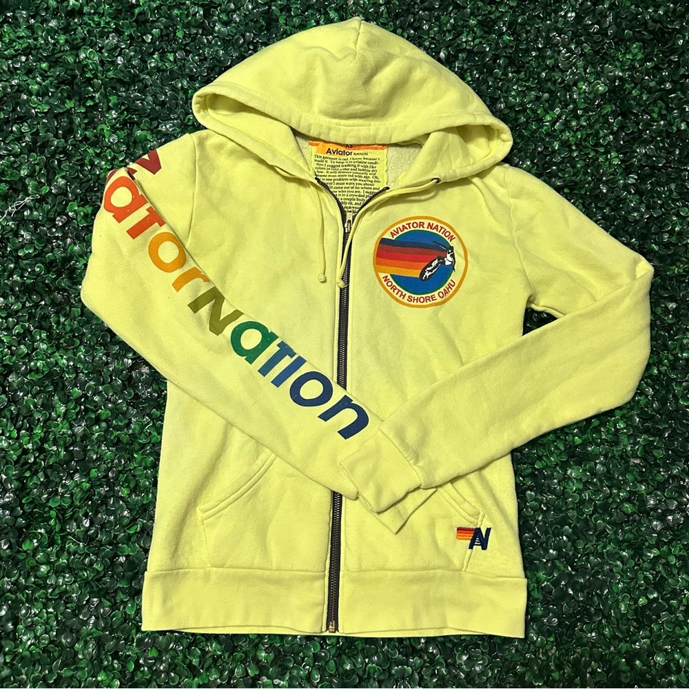Aviator Nation Yellow Zip Up Hoodie Oahu